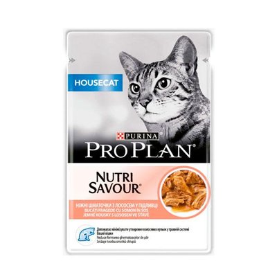 Pro Plan Nutrisavour Housecat Adult консерва для домашних кошек с лососем в соусе, 85 г 85 г 35114 фото