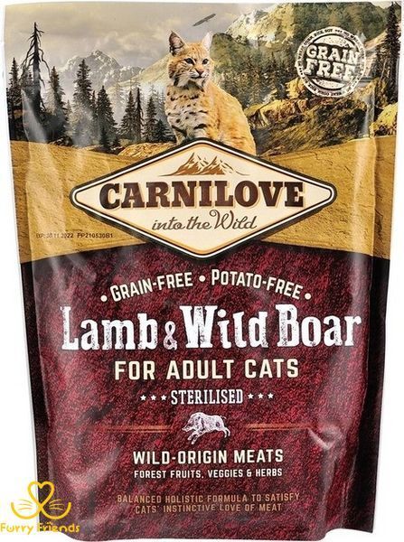 Carnilove Cat Lamb Wild Boar Sterilised Сухой корм для стерилизованных кошек с ягненком и кабаном, 400 г 74672 фото