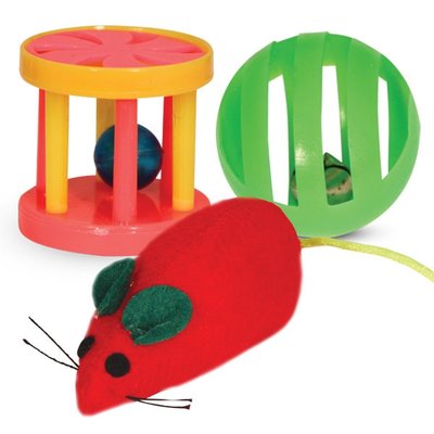 Набор игрушек для кошек мышь с шаром и погремушка с барабанчиком 22152 фото