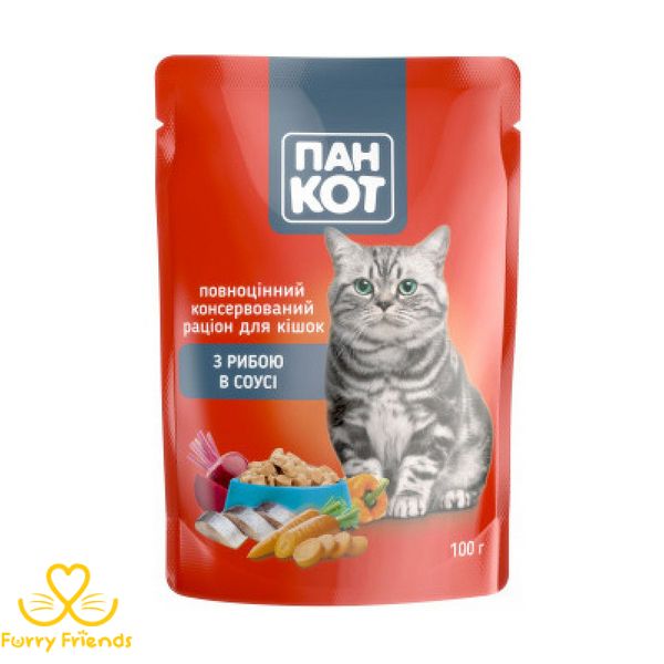 Пан-кот консервы для кошек рыба в соусе 100г ПАУЧ 56979 фото