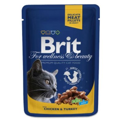 Brit Premium Cat pouch с курицей и индейкой 100г 30714 фото