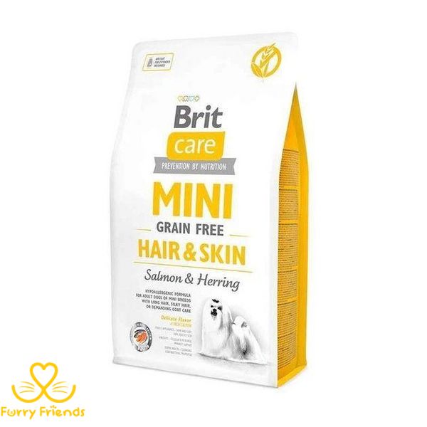 Brit Care GF Mini Hair Skin сухой корм для взрослых собак мелких пород имеющих длинную шерсть с лососем и селедкой 2 кг 68769 фото