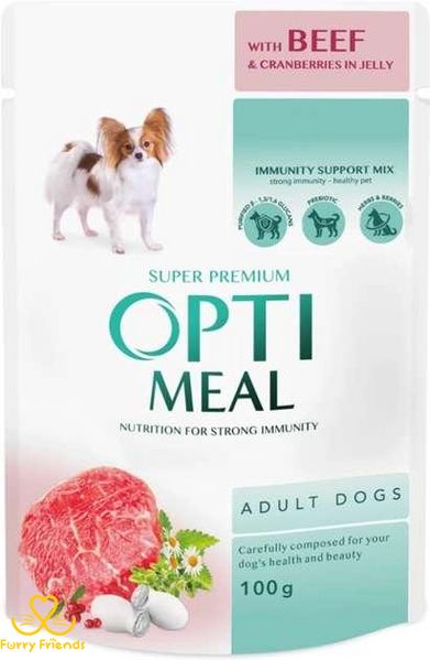 Optimeal Вологий корм для собак з яловичиною та журавлиною в желе 100 г 72698 фото