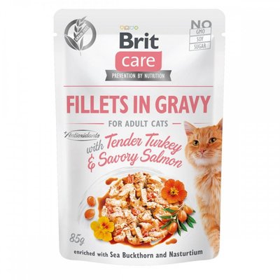 Brit Premium Cat pouch Вологий корм філе індички та лосося в соусі 85g 68780 фото